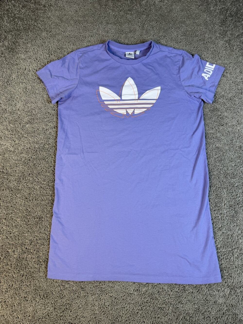 Adidas Dress Womens M Purple Trefoil T-Shirt Dress Crew Neck Short Sleeve Logo